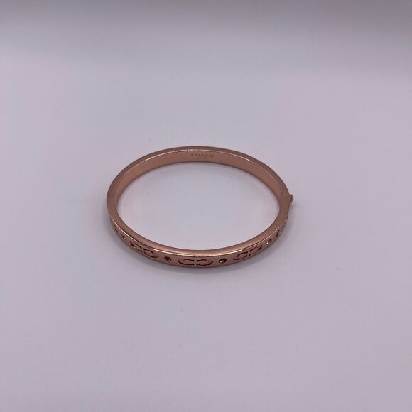 COACH Women's Rose Gold Kissing C Logo Signature Hinged Crystal Bangle Bracelet - Picture 6 of 12